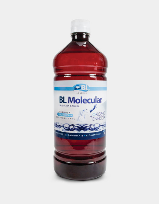 <strong>BL Molecular</strong> es una formula exclusiva que contiene electrolitos y oxigeno disuelto, utiliza una tecnología de disociación del agua única, proporciona un sistema de entrega de nutrimentos y oxigeno inigualable, y es absorbido rápidamente y específicamente por cada célula en el cuerpo. Su estructura unica  oxigena y alimenta las células limpiando y afinando los sistemas del organismo. Los electrolitos alcalinos son entregados simultáneamente por todo el cuerpo al más profundo nivel celular.<br><br>Es útil en enfermedades o padecimientos múltiples originados por la acidez, Oxidación y la formación de radica les libres que destruyen ADN y debitan el sistema inmunológico, tales como: diabetes, osteoporosis fatiga y atrofia muscular, artritis, problemas de la circulación catarros, infecciones por bacterias, hongos, virus, depresión irritabilidad, calambres, etc. Bactericida, fungicida, regenerador celular, Oxigenante, alcalinizante.